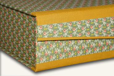 Poldi hinged lid box, olive mustard, storage, embellishment