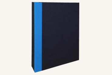 black folder with linen corners in strong blue