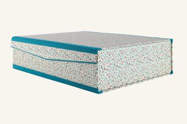 Preview: Licht und staubgeschütztes Aufbewahren,Schachtel gelb mit Streublütenmuster