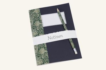 Heft A5 mit Bleistift im Set, 16 Blatt feines Schreibpapier, Klammerheftung, Buntpapier