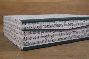 Large box for sheet music with dark green linen edges