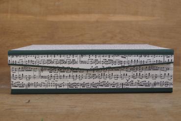 Large box for sheet music with dark green linen edges