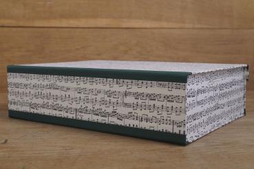 Large box for sheet music with dark green linen edges