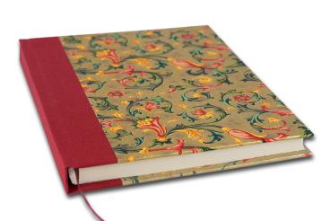 Preview: Notizbuch Leinenrücken dunkelblau, buntes Dekor,partiell vergoldet