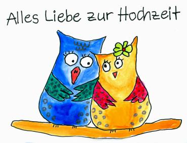 Eulenpäärchen bunt, Aquarellfarbe