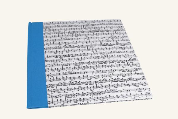 Handarbeit Notenmappe A4 türkis, Notenmotiv, mit Gummiband