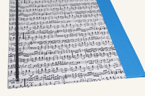 Handarbeit Notenmappe A4 türkis, Notenmotiv, mit Gummiband