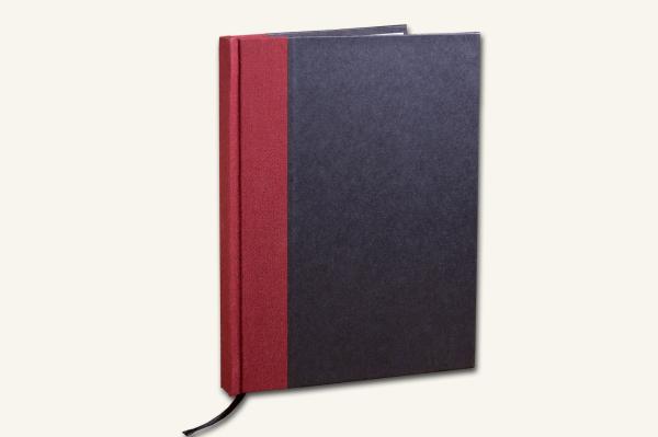 Writing and notebook black, with wine red linen