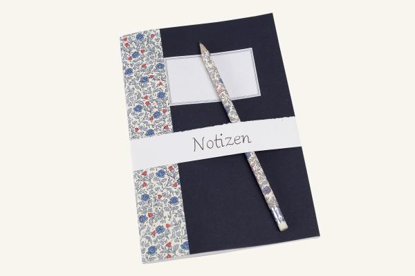 Heft A5 mit Bleistift im Set, 16 Blatt feines Schreibpapier, Klammerheftung, Buntpapier